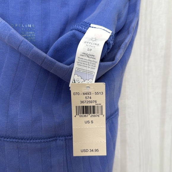 NWT‼️ OFFLINE by Aerie High Rise Ribbed Lettice Trim Bike Shorts in Periwinkle - Picture 4 of 4